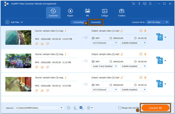 Iniciar conversão de MPG para MP4