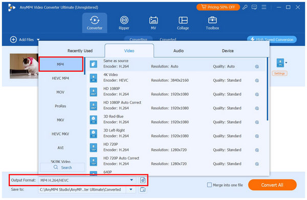 AnyMP4 Video Converter Ultimate Output Format MP4