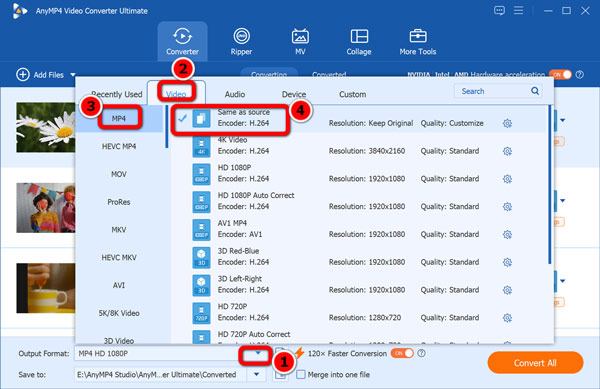 Select MP4 Output Format