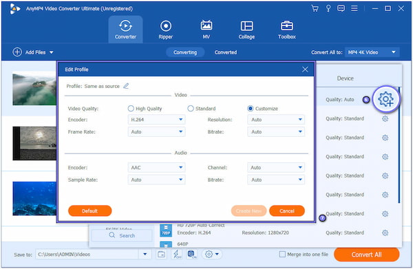 Configura i parametri del profilo