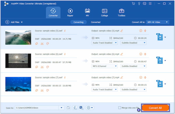 Start SWF naar MP4-conversie