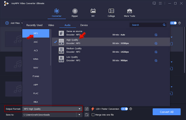 Set Mp3 As Target Format In Anymp4 Video Converter Ultimate
