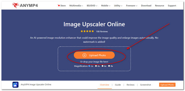 AnyMP4 Image Upscaler Online Vylepšete fotografii pro nahrávání obrázků