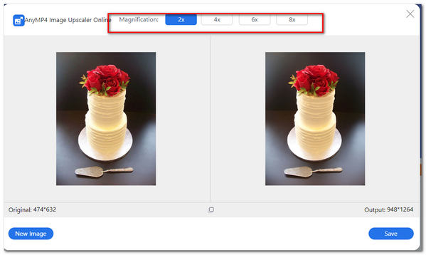 AnyMP4 Image Upscaler Online Válassza a Nagyítás lehetőséget