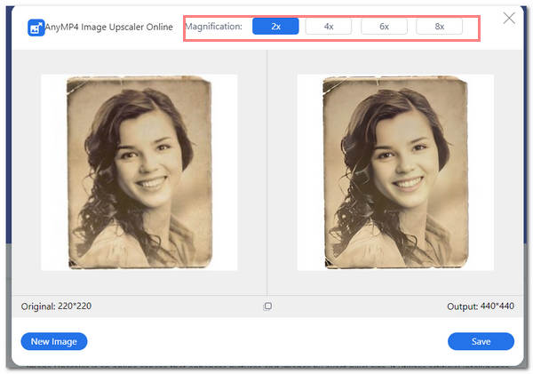 AnyMP4 Old Photo Restoration Válassza a Nagyítás lehetőséget