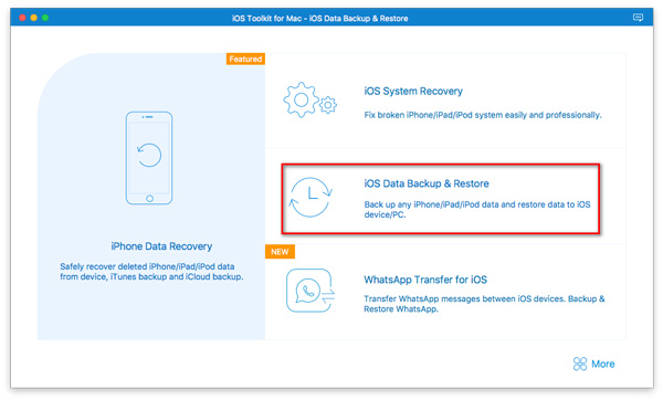 Vælg iOS Data Backup og Restore