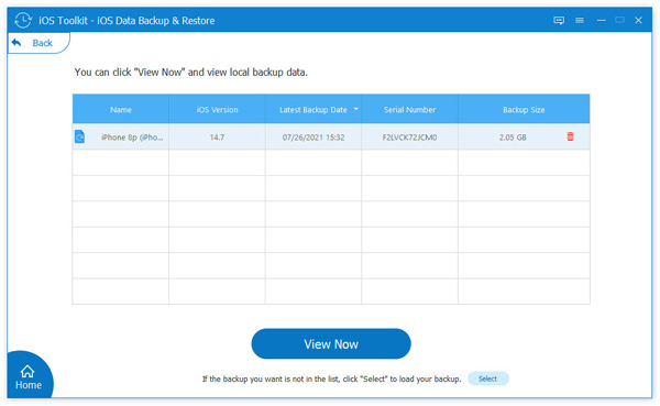 Visualizza backup iOS