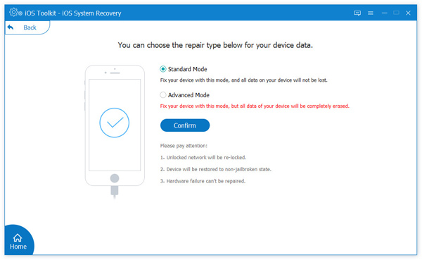 Select Repair Standard Mode