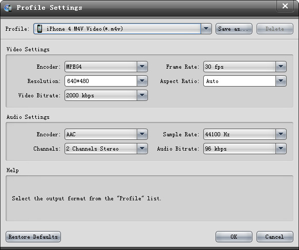 Set M4V profile