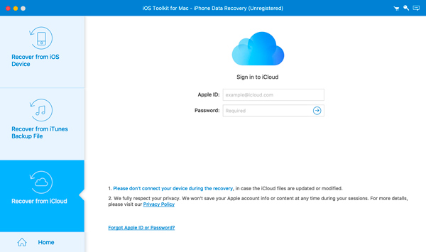 Введите учетную запись Icloud