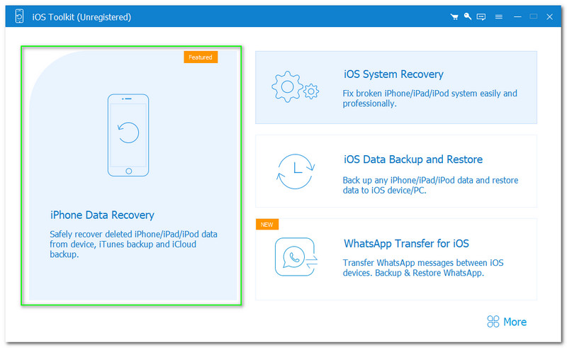 Interface principal de recuperação de dados do iPhone AnyMP4