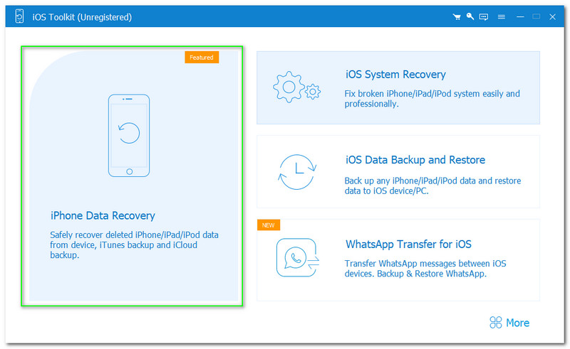 Interfaz principal de recuperación de datos de iPhone AnyMP4