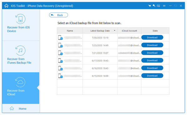 Scegli il file di backup