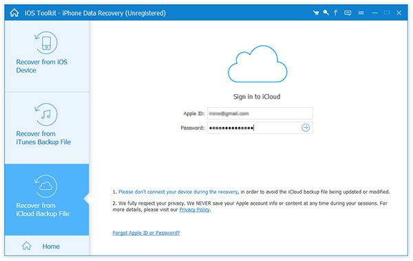 Ripristina dal file di backup di iCloud