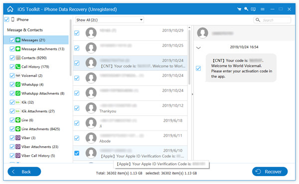 Preview and recover deleted SMS