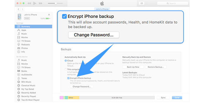 Password di backup di iTunes