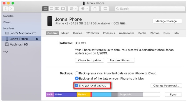 iTunes Backup Encrypt v systému Mac