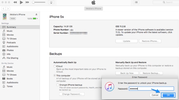 Fjern iTunes Encrypt Backup-adgangskode