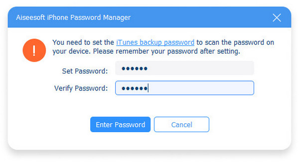 Aiseesoft iPhone Password Manager iTunesin varmuuskopion salasana