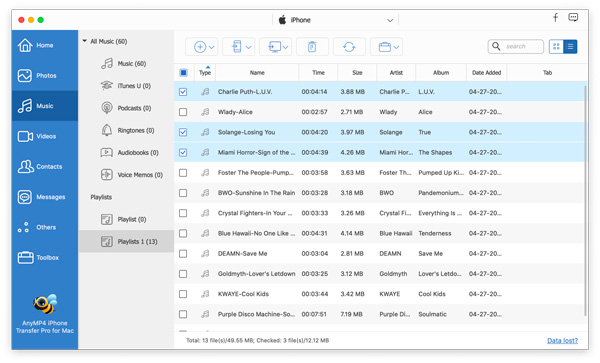 Seleccionar elementos en el dispositivo iOS