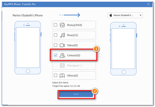 AnyMP4 iPhone Transfer Pro Seleziona Contatti