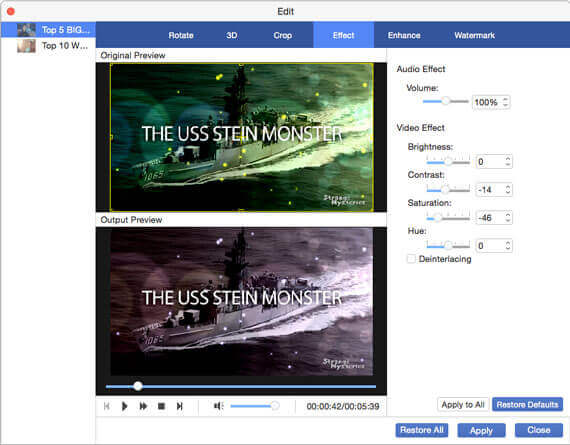 Adjust the video effect