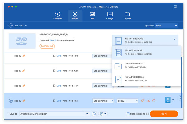 Selecione o formato digital para ripar DVD