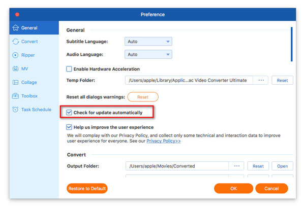 Update Mac Video Converter Ultimate Automatically