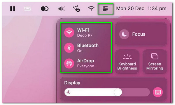 Mac Control Center Przełącz Wifi i Bluetooth