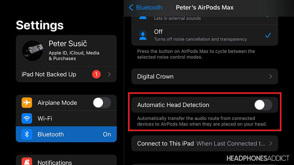 Airpods Connect, ale žádný zvuk Automatická detekce uší