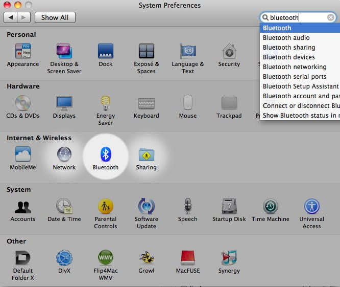 Preferencje systemu Mac Bluetooth