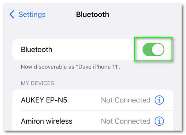 Attivazione del Bluetooth per Airpods