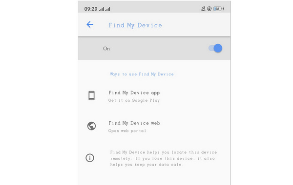 Gerenciador de dispositivos Android Desbloqueie Encontre meu dispositivo