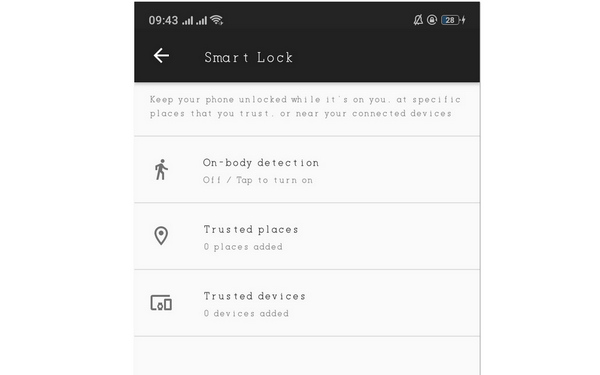 Gerenciador de dispositivos Android Desbloqueie o Smart Lock