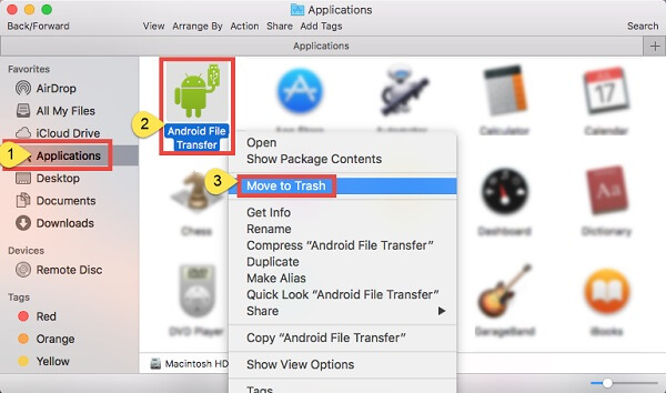 Desinstalar a transferência de arquivos do Android