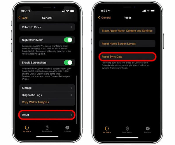 Apple Watch não está sincronizando com o iPhone Reinicie os dados de sincronização