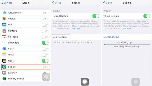 Dados de backup via iCloud