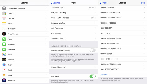 Blocked contacts on iPhone