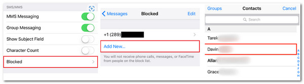Configuração do iPhone Adicionar contato para bloquear