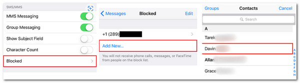 Configuración de iPhone Agregar contacto para bloquear