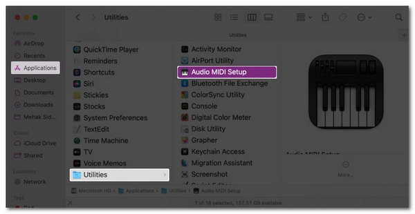 Open Ausio MIDI Setup Form Finder op Mac