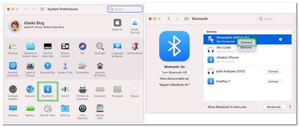 Seleziona Preferenze di Sistema Bluetooth su Mac