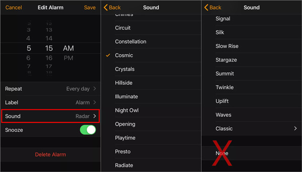 Configurações de som do alarme do iPhone