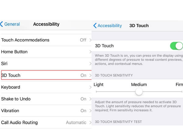 Justera 3D Touch Sensitivity