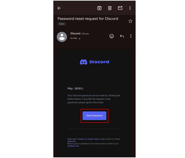 Discord Mobile Email Resetovat heslo
