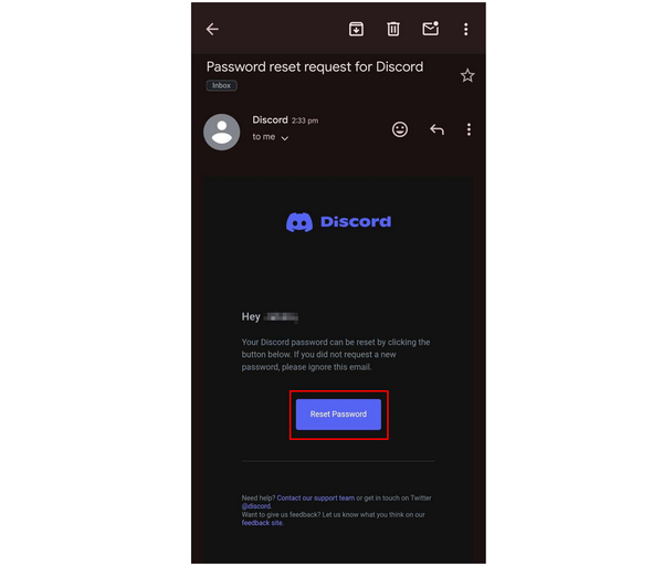 Discord Mobiele e-mail Wachtwoord opnieuw instellen