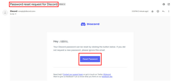 Запрос на сброс пароля Discord