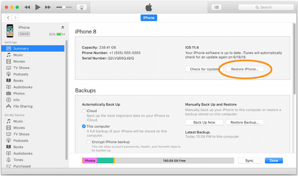 Restaurar o iPhone usando o iTunes