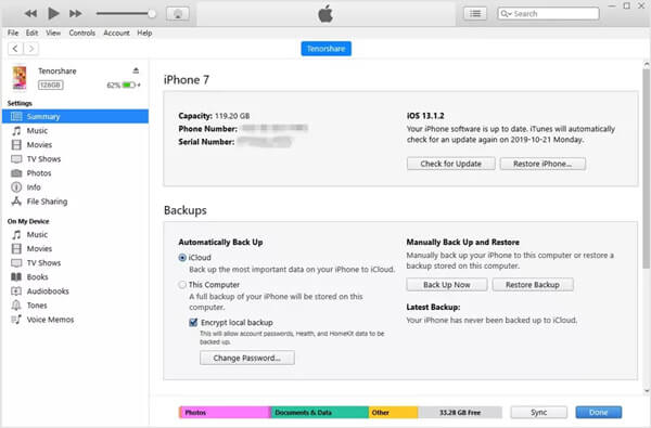 Az iPhone készülék visszaállítása az iTunes alkalmazásban
