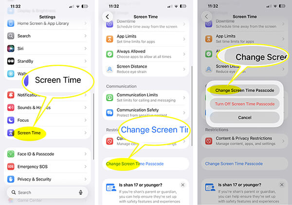 iPhone Change Screen Time Passcode Option